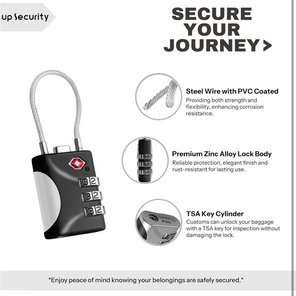 TSA Locks for Luggage, Small Combination Lock with Cable, Luggage Locks - Picture 5 of 5